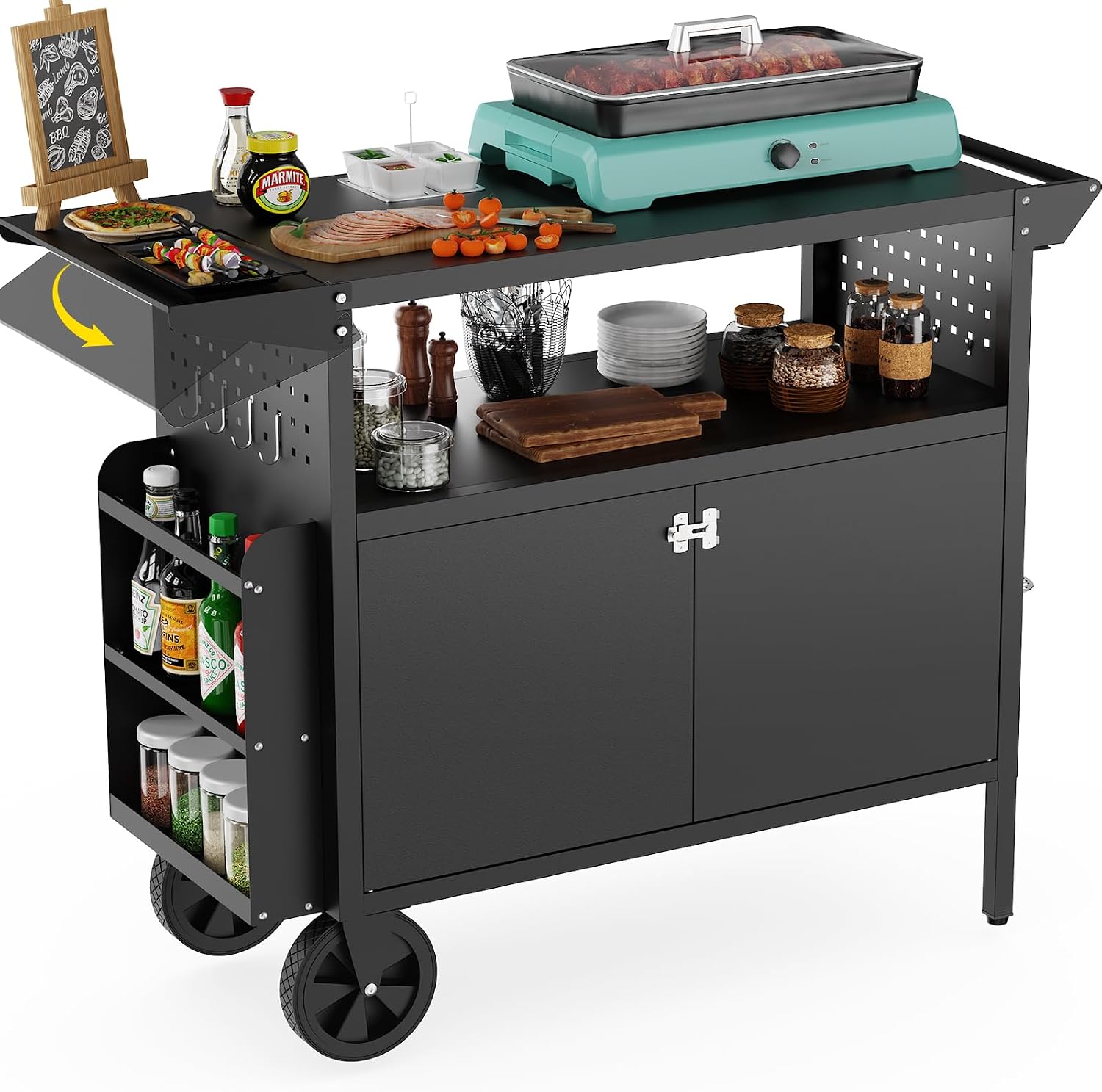 Camp Table Folding - Outdoor Grill Cart Table With Storage