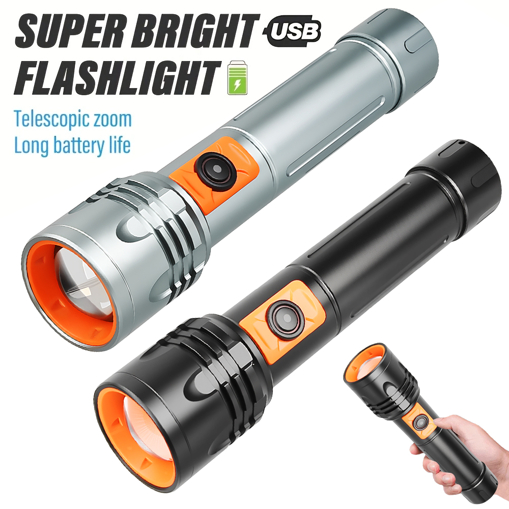 High Power LED Flashlight USB  - Outdoor Camping And Fishing recension och pris