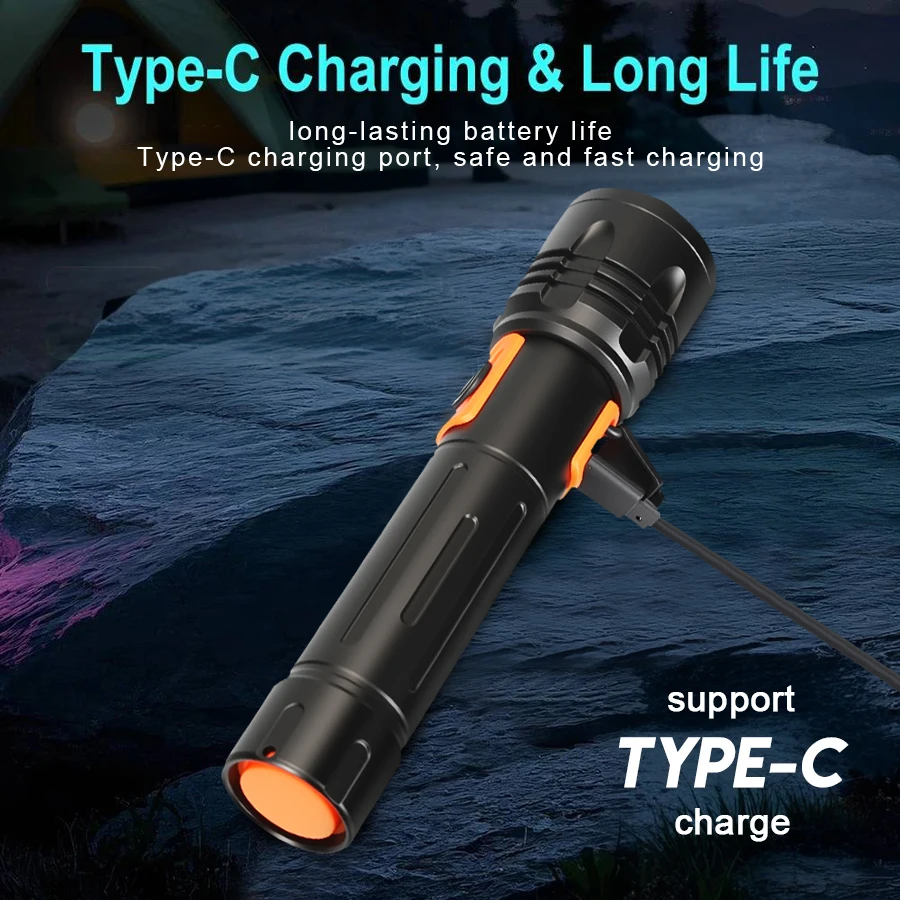 High Power LED Flashlight USB  - Outdoor Camping And Fishing recension och pris