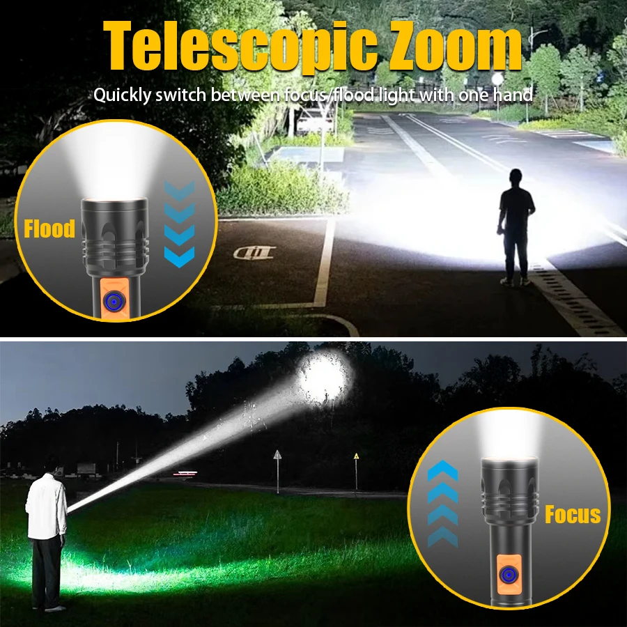High Power LED Flashlight USB  - Outdoor Camping And Fishing recension och pris