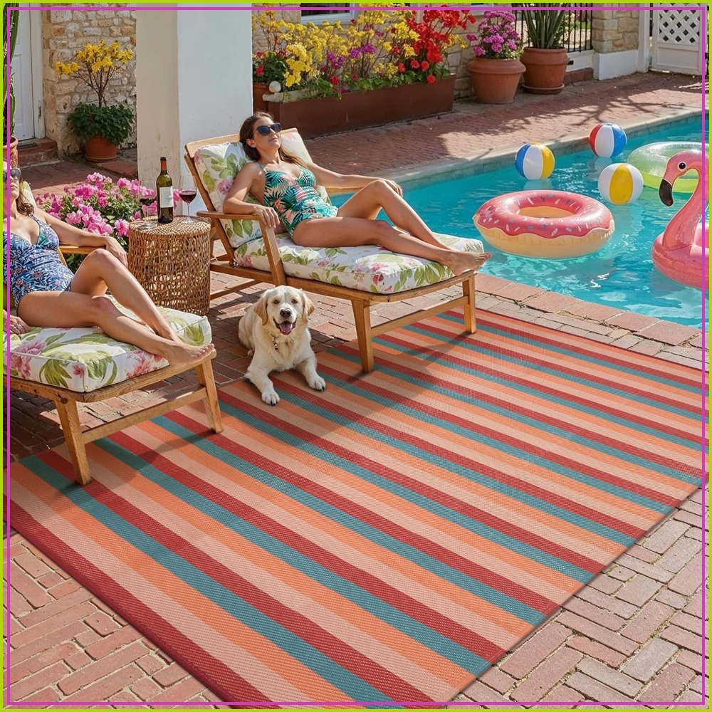 5x8 Outdoor Rug Orange Red Str - Outdoor Camping Decke recension och pris
